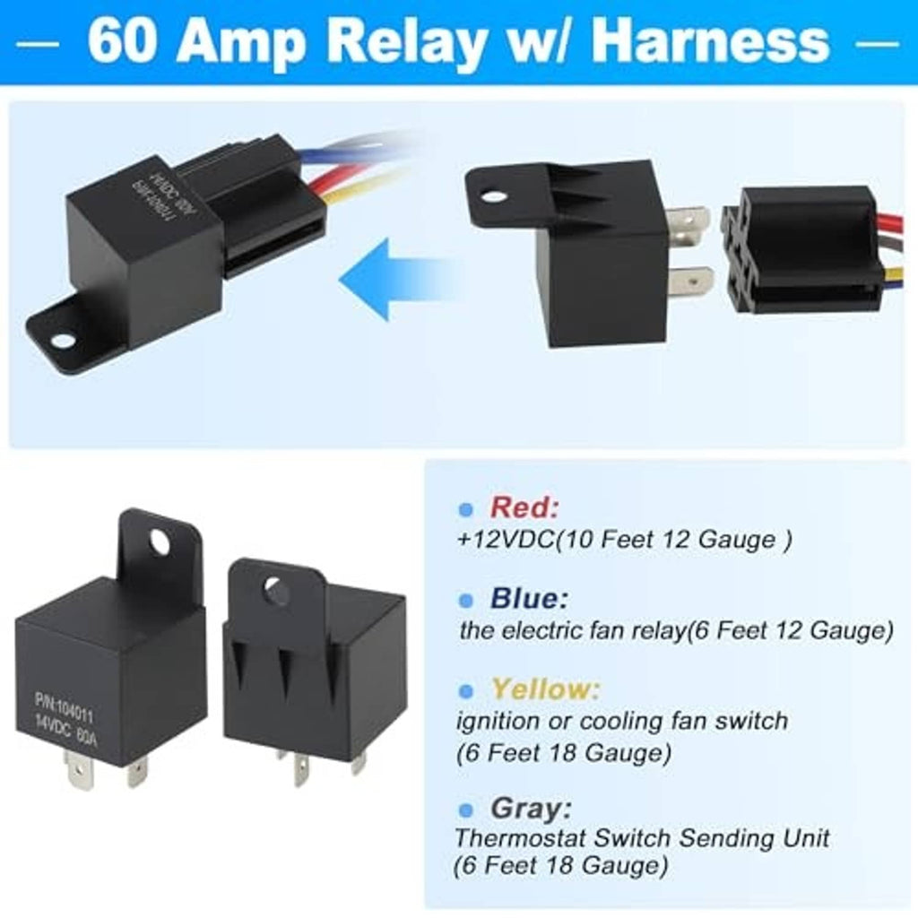 60A relay with wiring harness, black relay housings, and color-coded wire ends