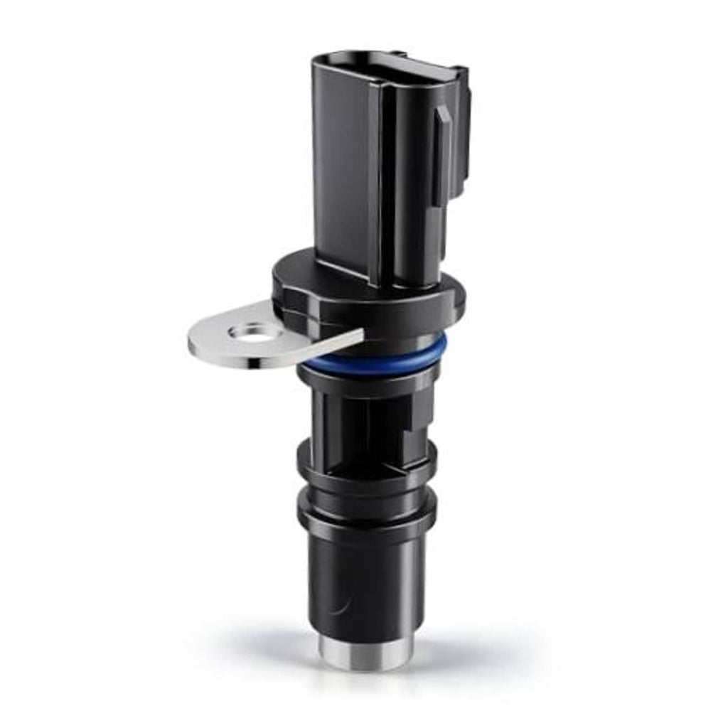 Black camshaft position sensor with mounting flange and 3-pin electrical connector