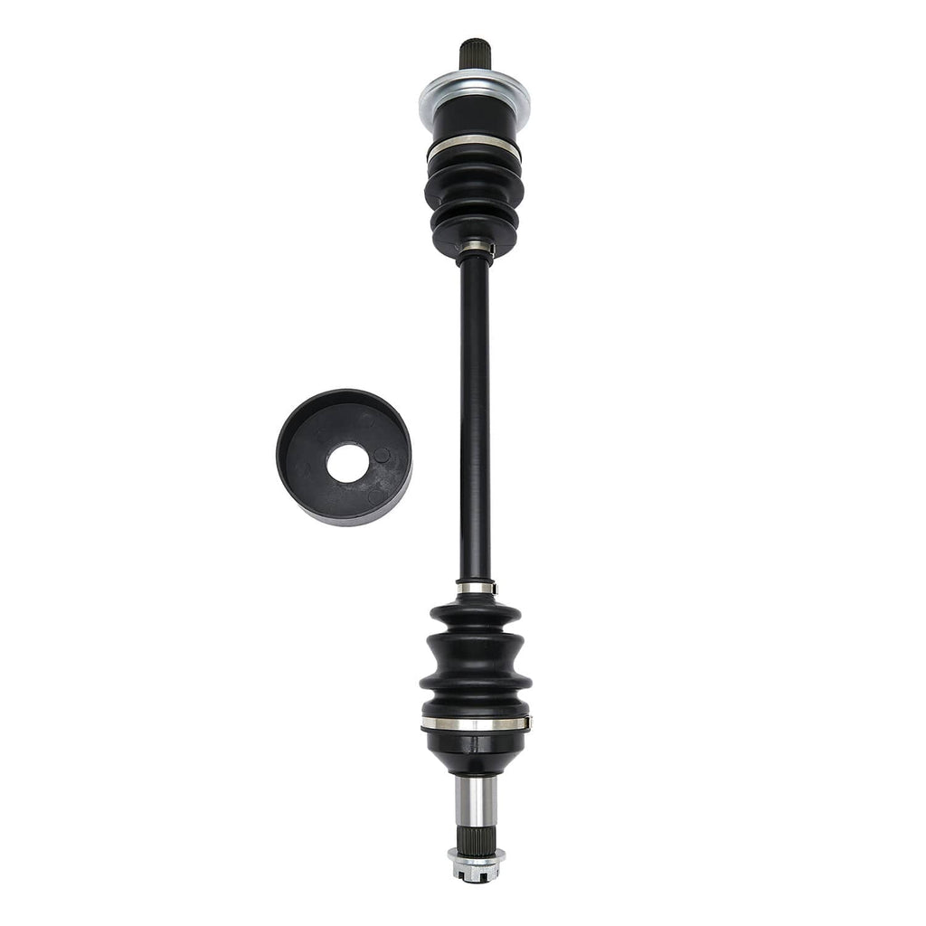 Single CV joint axle end with round plate and black boot