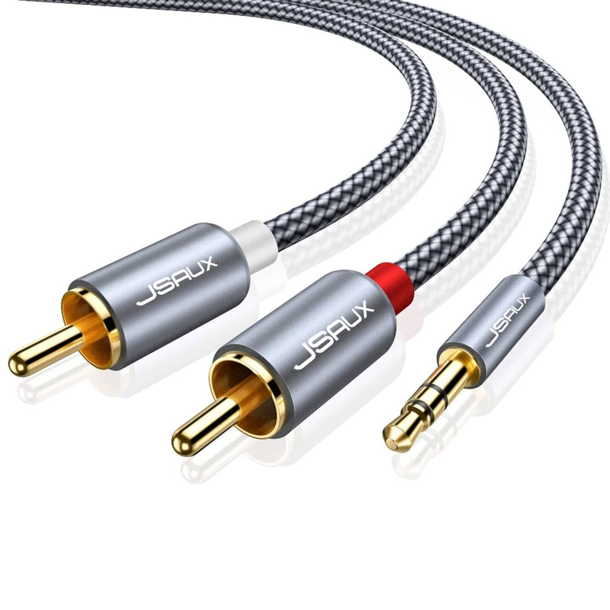 JSaux braided 3.5mm to RCA male audio cable with gold-plated connectors