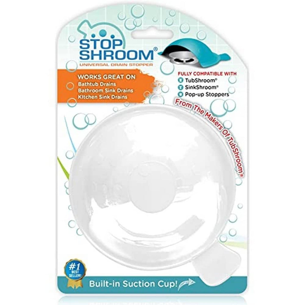 White silicone universal drain stopper plug with suction cup, mushroom-shaped cover