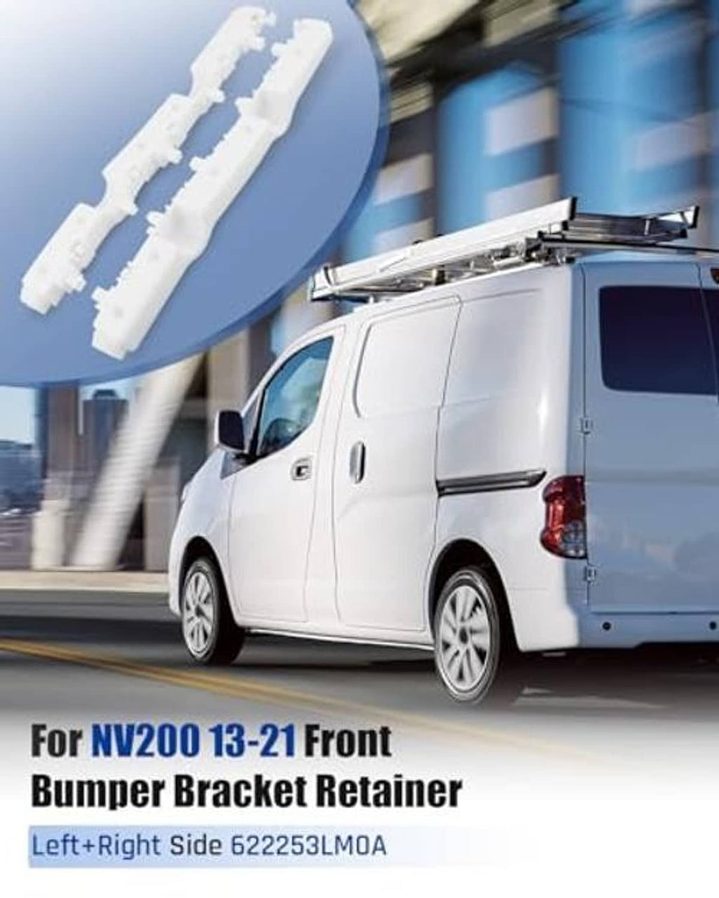 White bumper support bracket retainers placed near front bumper opening on a van