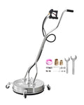 Pressure washer surface cleaner with dual handle, 4 wheels, and included accessory parts