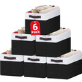 6-pack rectangular storage bins with white sides and black base, built-in handles