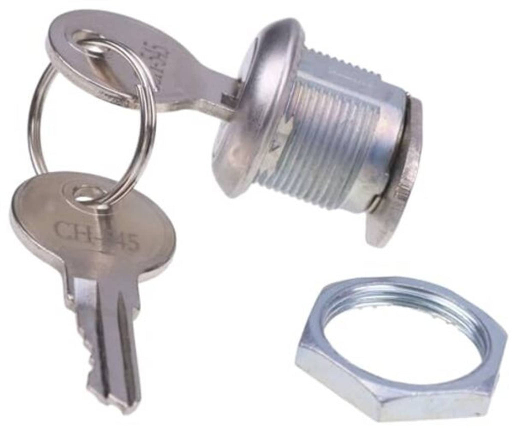 Metal lock cylinder with 2 keys and key ring, threaded barrel and mounting nut