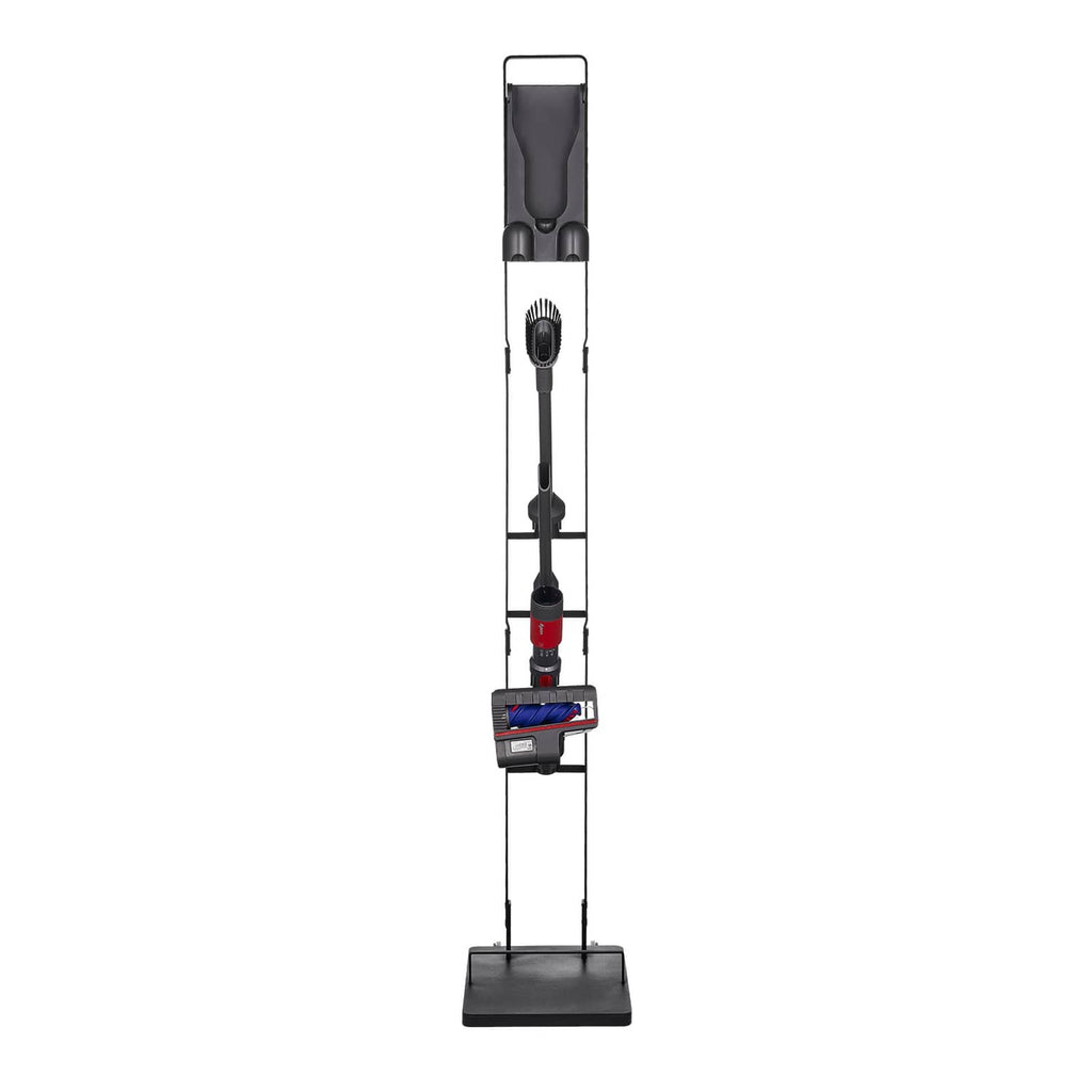 Vacuum stand storage bracket with base and mounting holders for accessories