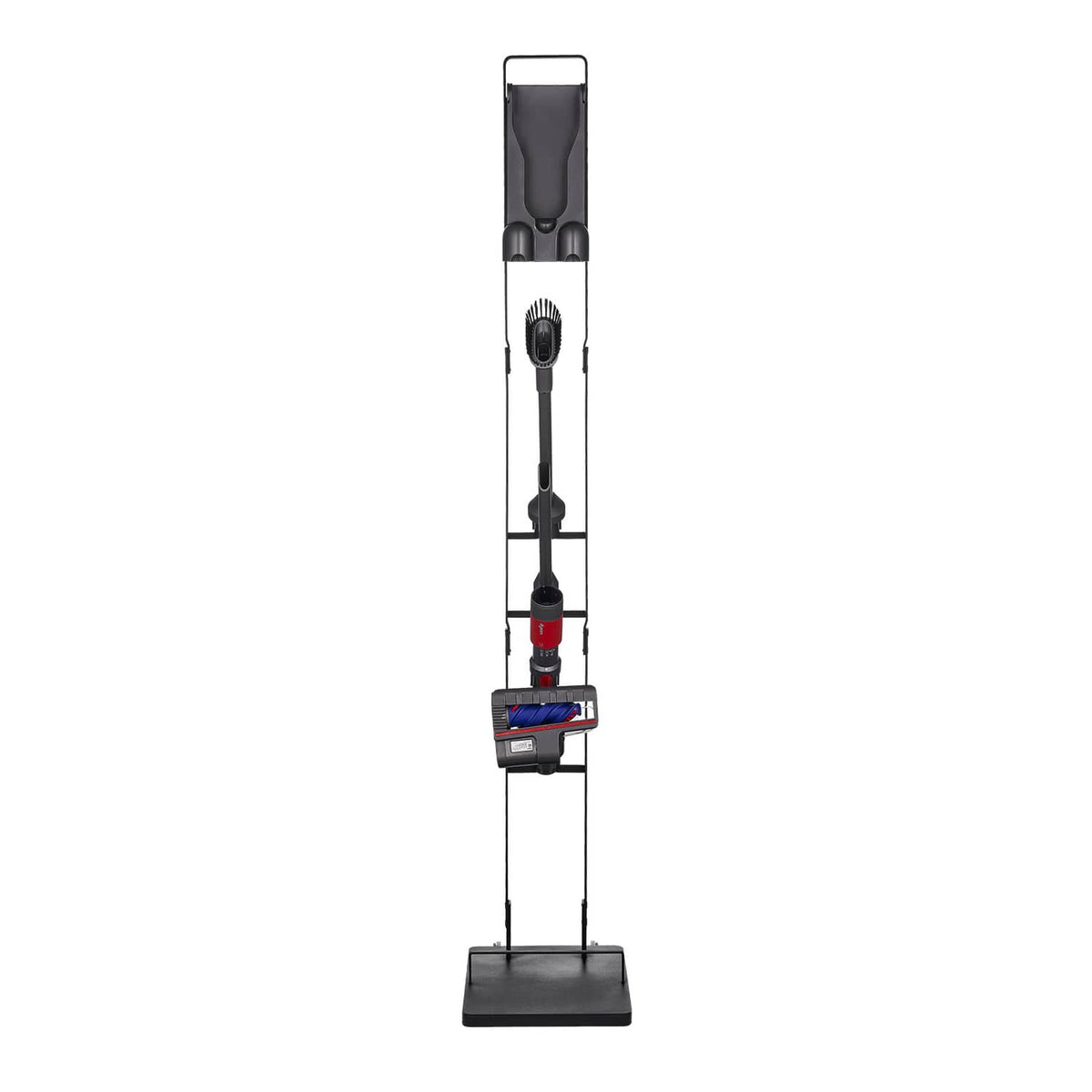 Vacuum stand storage bracket with base and mounting holders for accessories