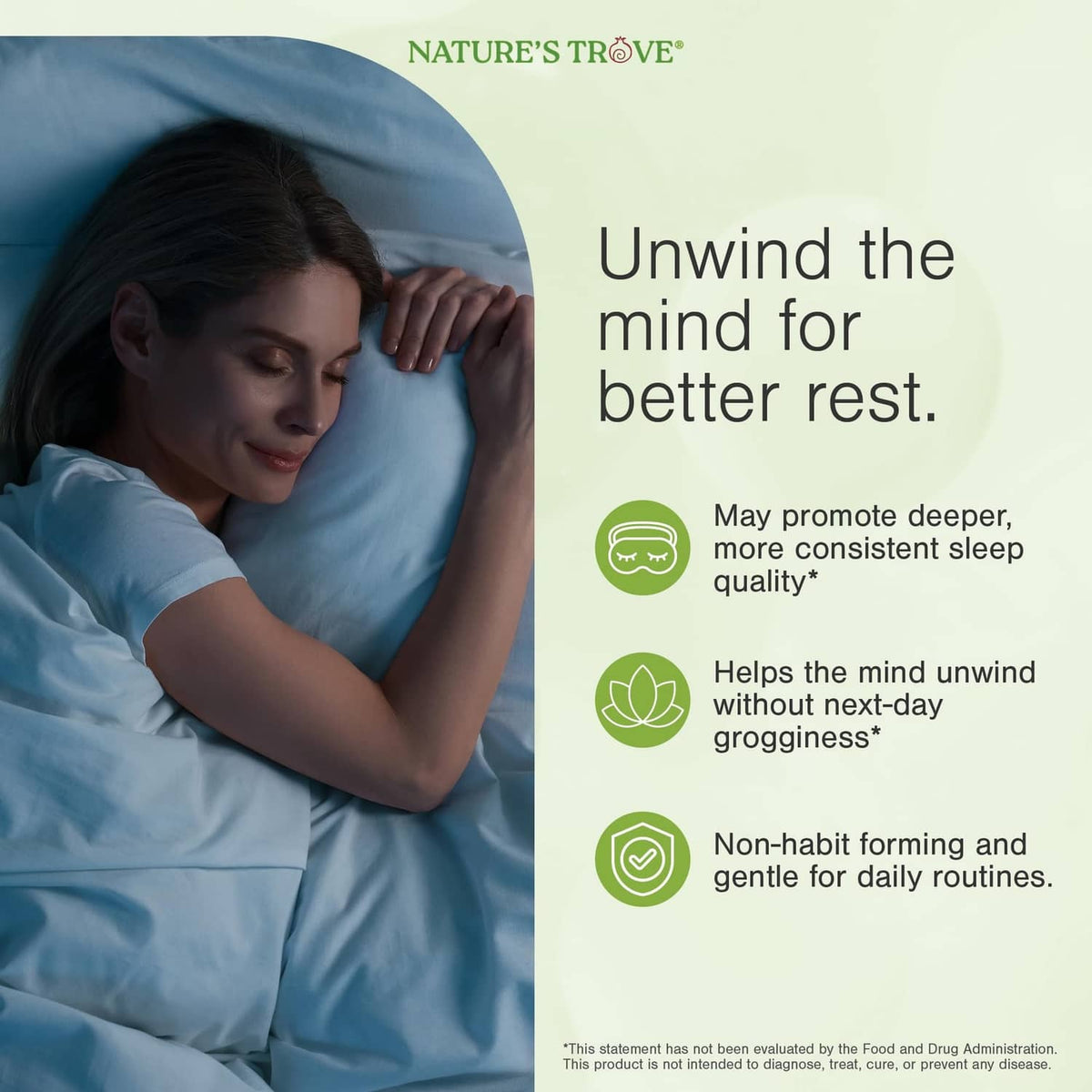 L-Theanine 200 mg supplement promotional concept with sleeping person