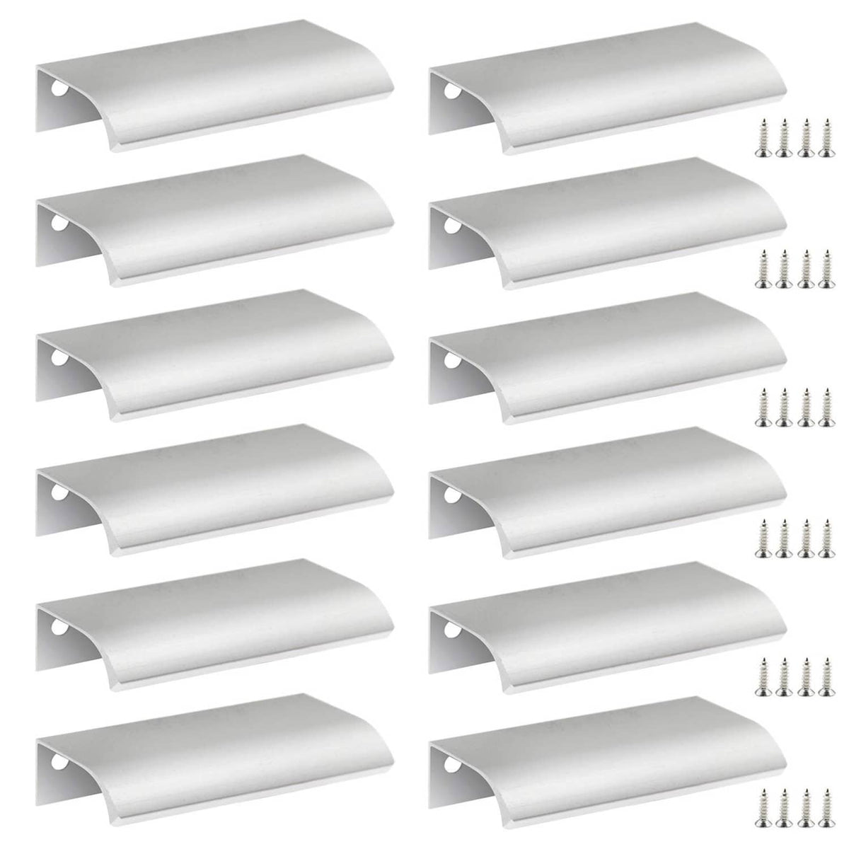 Silver aluminum back-mount finger pull handle, 80mm, with screws shown