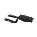 Black soft frog lure with long strand skirt and front hook loops
