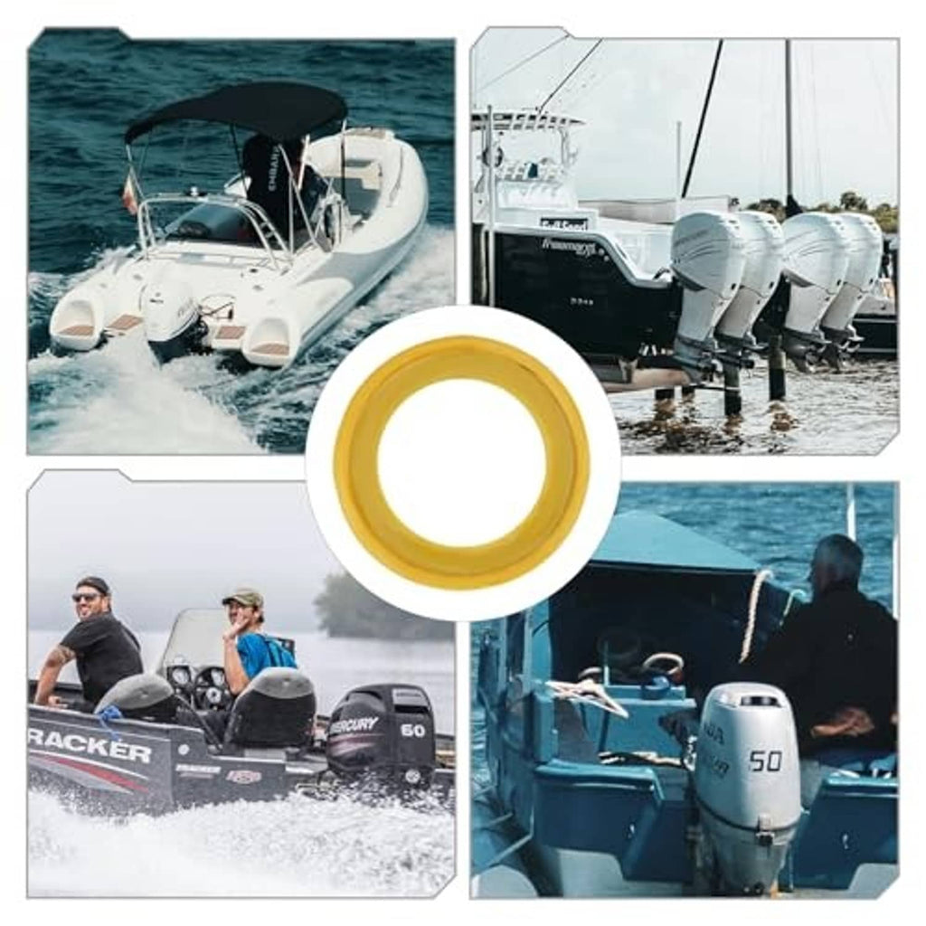 Yellow round drain plug seal gasket ring shown in a multi-photo collage