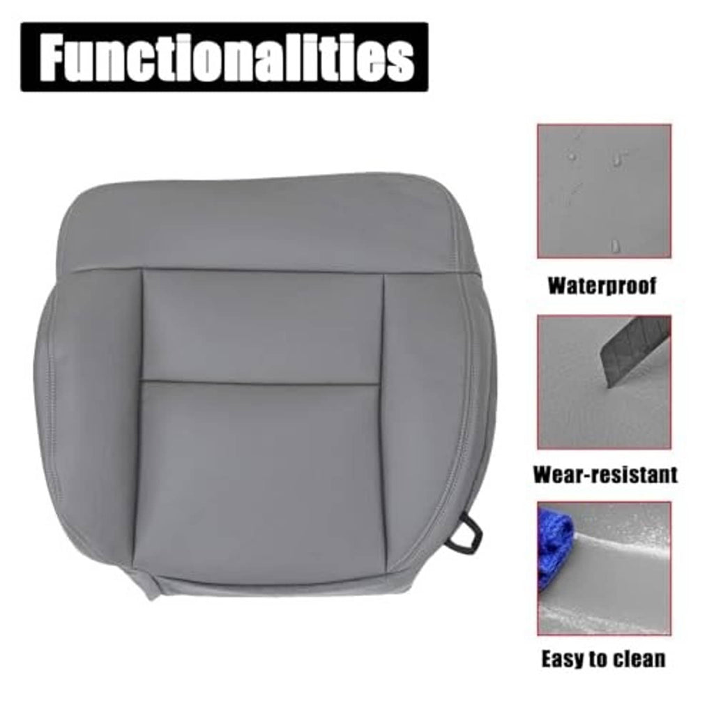 Gray seat cover front view with center divider panel and side strap handle loop
