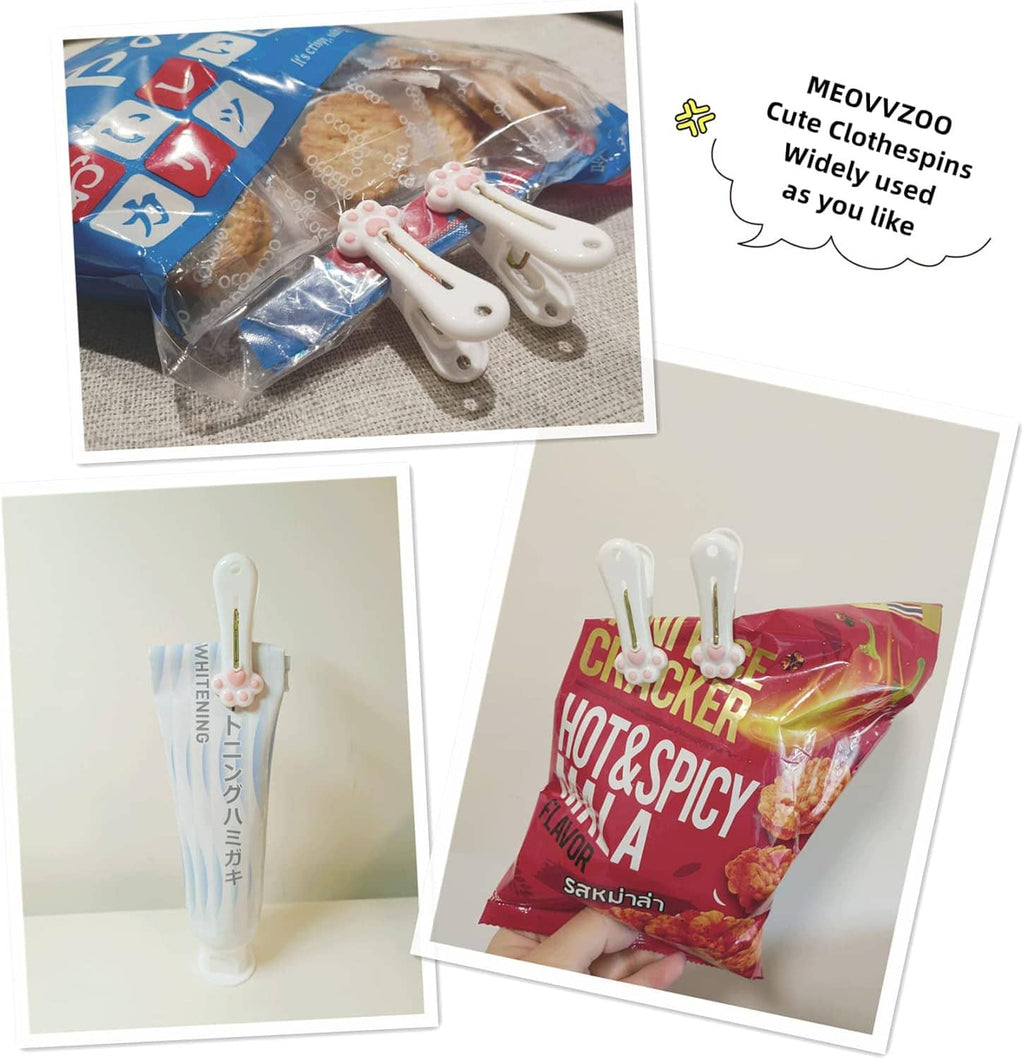 White paw-decor plastic clothespins with metal springs, shown in a packaged set