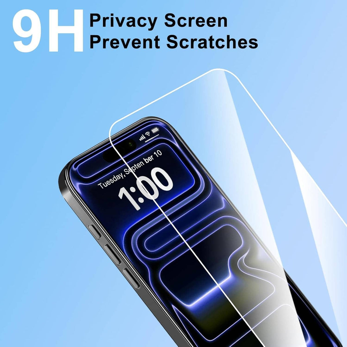 Phone case with 9H privacy screen protector, clear shield over dark gray phone front