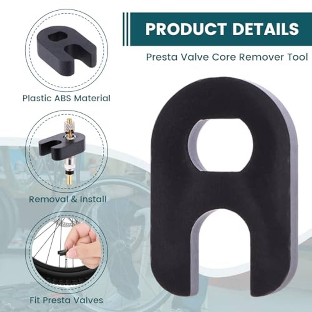 Presta valve core remover tool with black plastic holder and brass core end