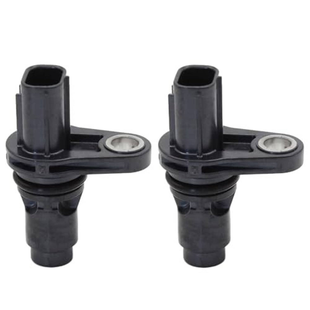 Two black camshaft position sensors, angled view with metal sensor openings
