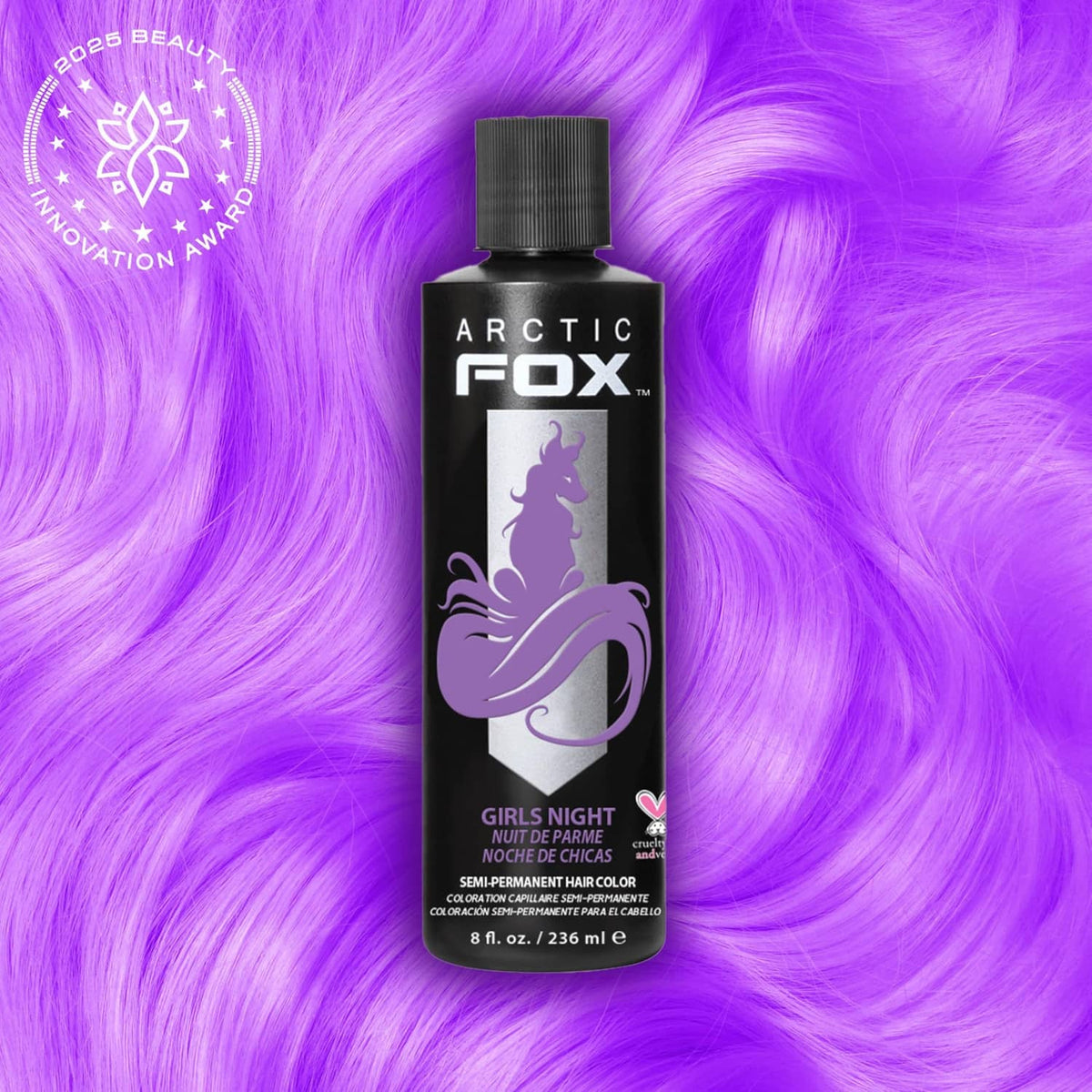 ARCTIC FOX Girls Night semi-permanent hair dye bottle, 8 fl oz, lavender label