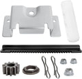 Steering service kit bracket with black rack bar, pinion gear, cotter pins, and white sleeve