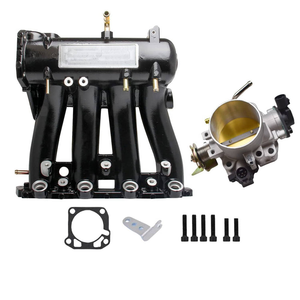 Black intake manifold with throttle body and mounting hardware kit