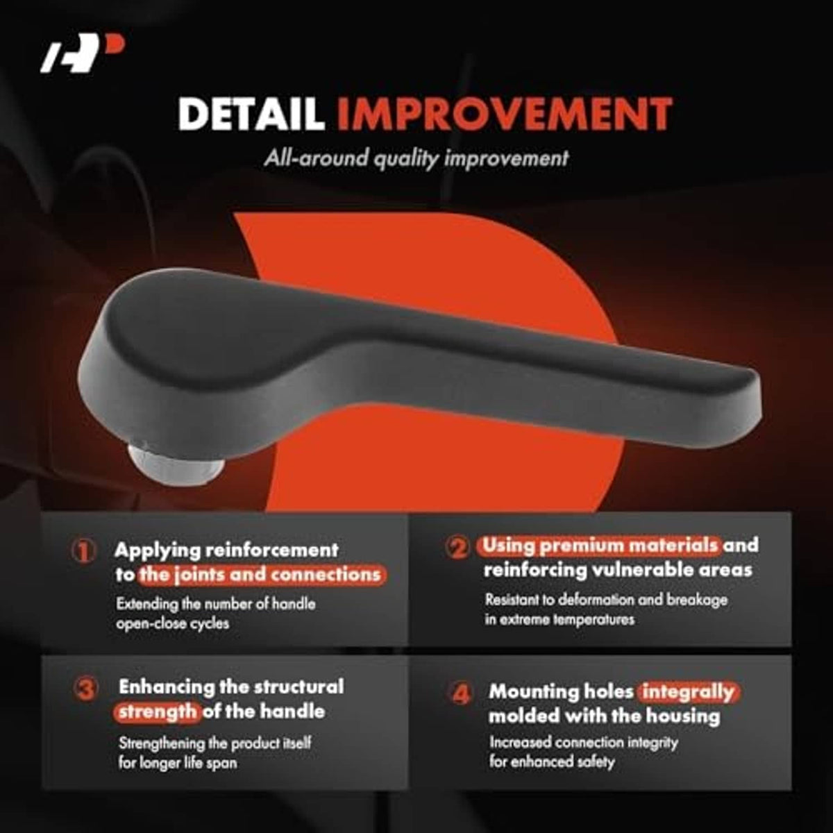 Front seat recliner adjustment handle, dark gray with curved lever and mounting post