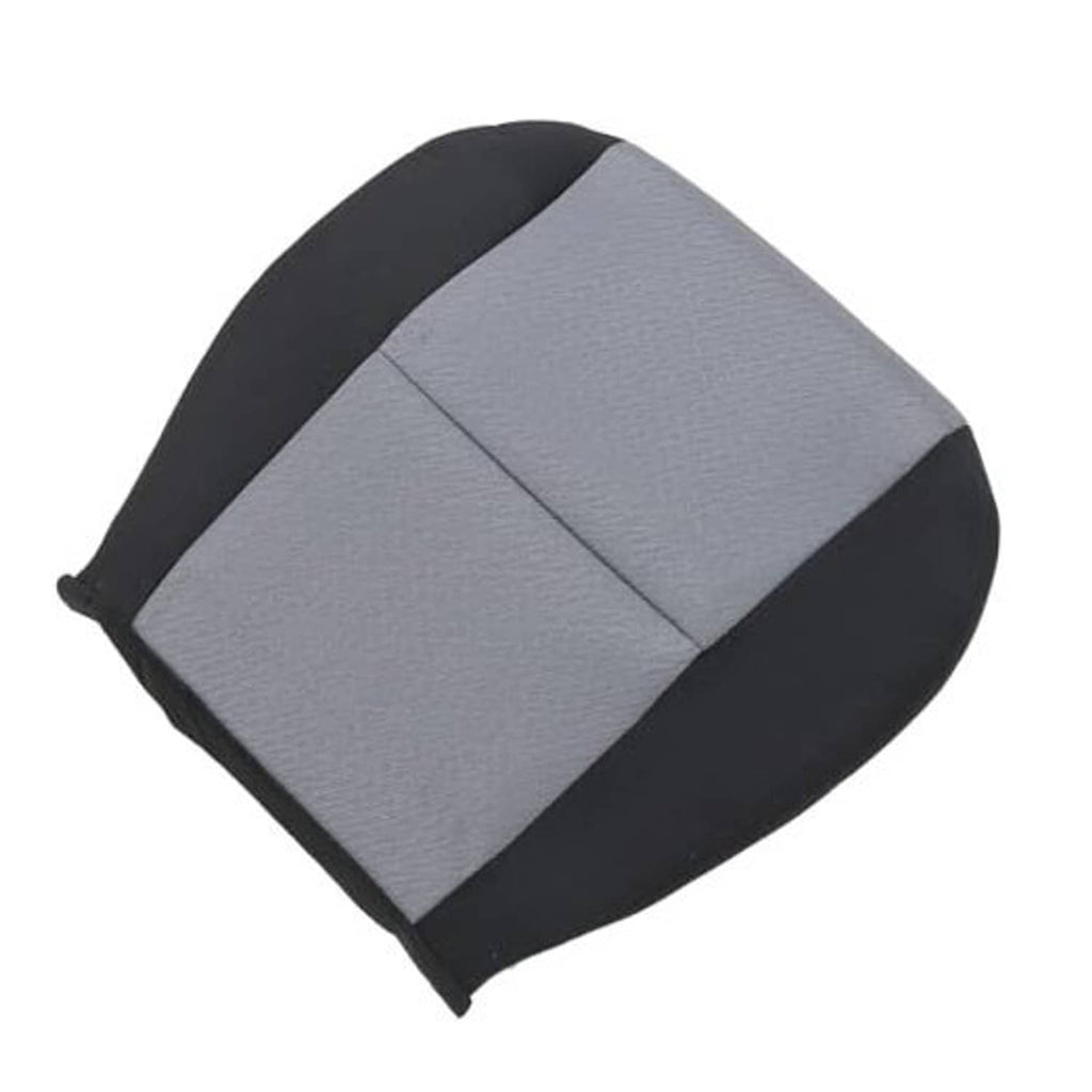 Gray cloth seat cushion cover with black side bolsters and stitched center panel.