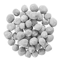 Grey ceramic fire pebble stones, round smooth pebbles in a tight pile.