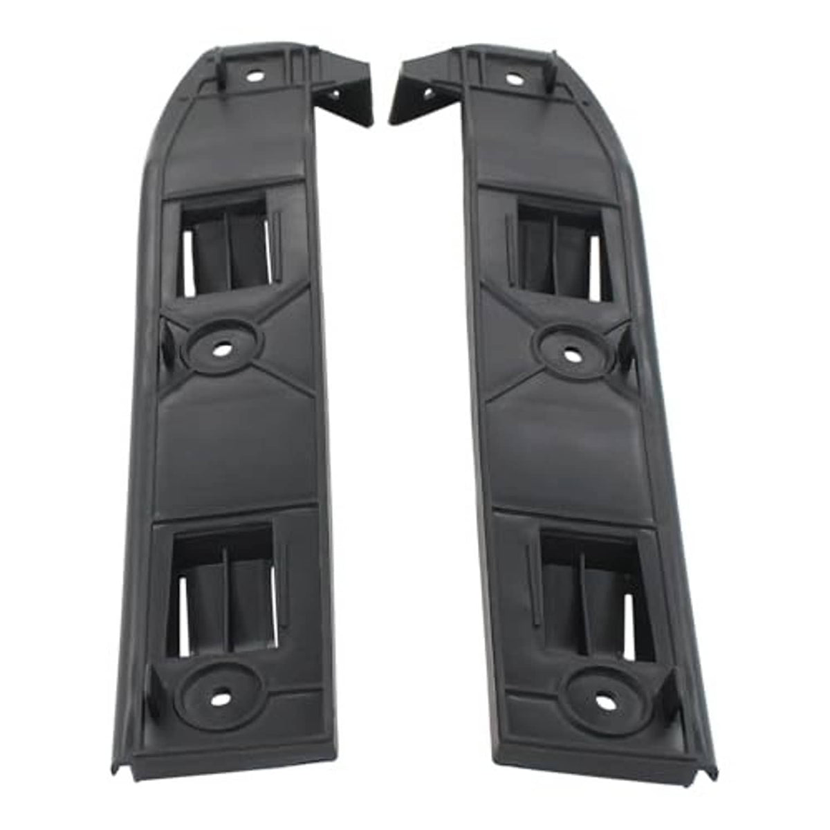 VW bumper guide mount bracket filler support, black plastic pair with circular mounting holes