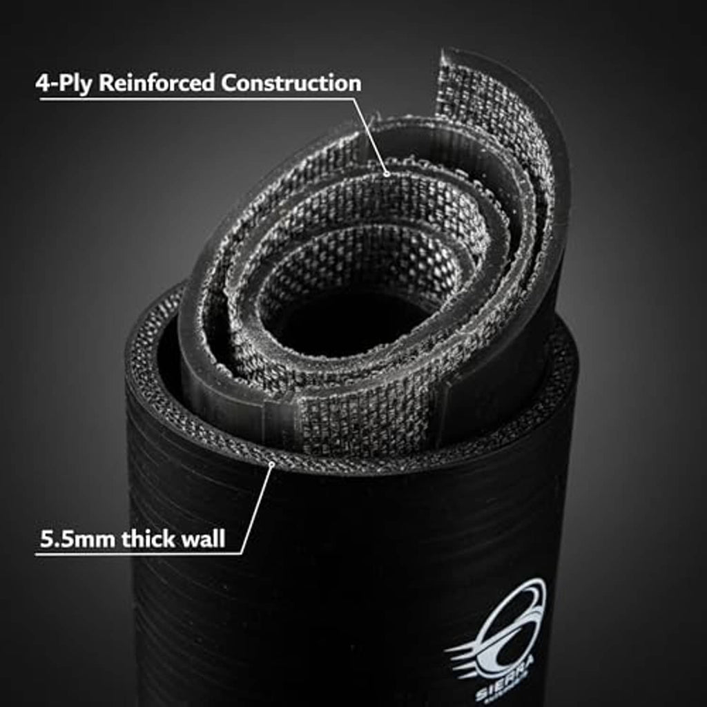 Black 4-ply reinforced silicone reducer coupler hose with thick wall texture