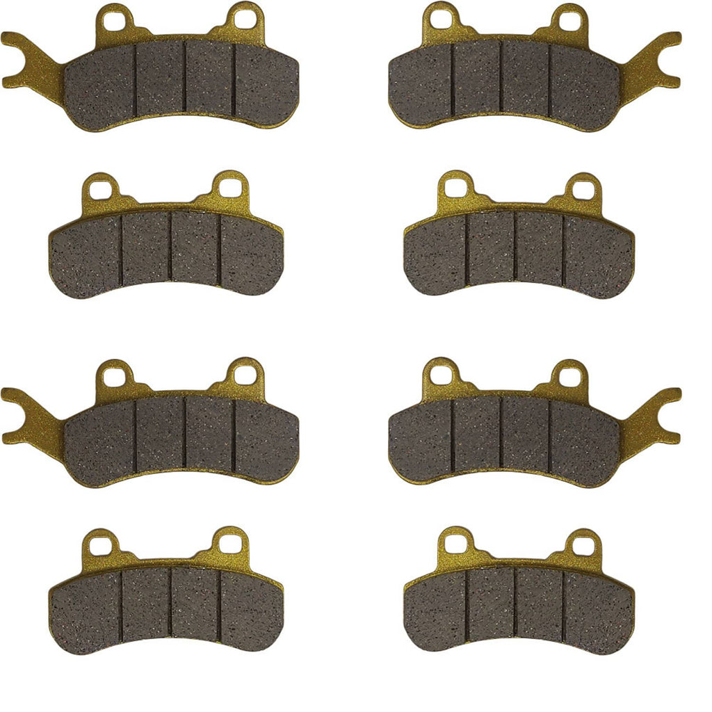 Brake pad set with multiple dark friction pads and metal backing with mounting holes
