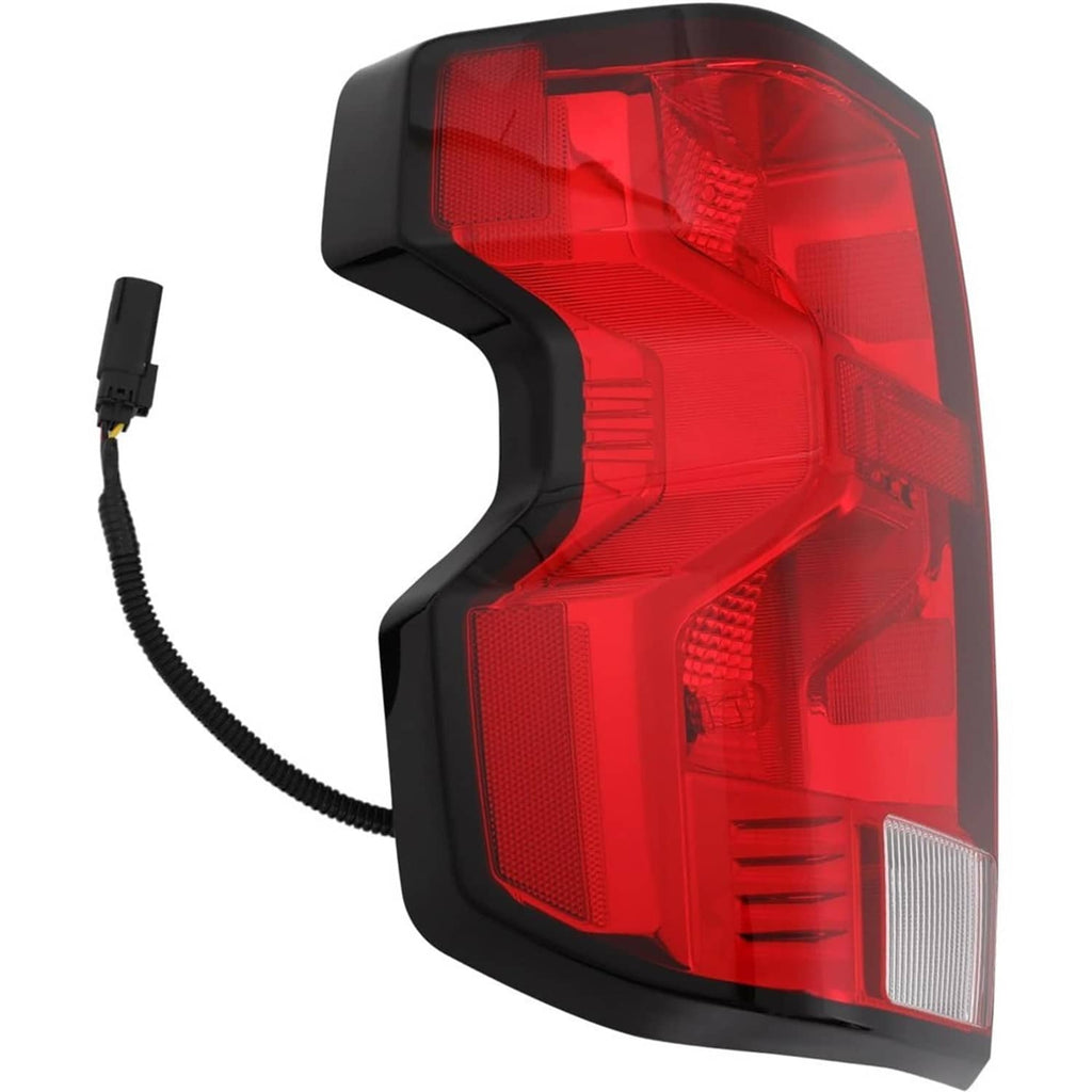 Left driver-side halogen tail light assembly with pigtail connector, red lens and clear lamp