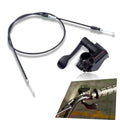 Motorcycle thumb throttle cable set with black lever and long metal cable