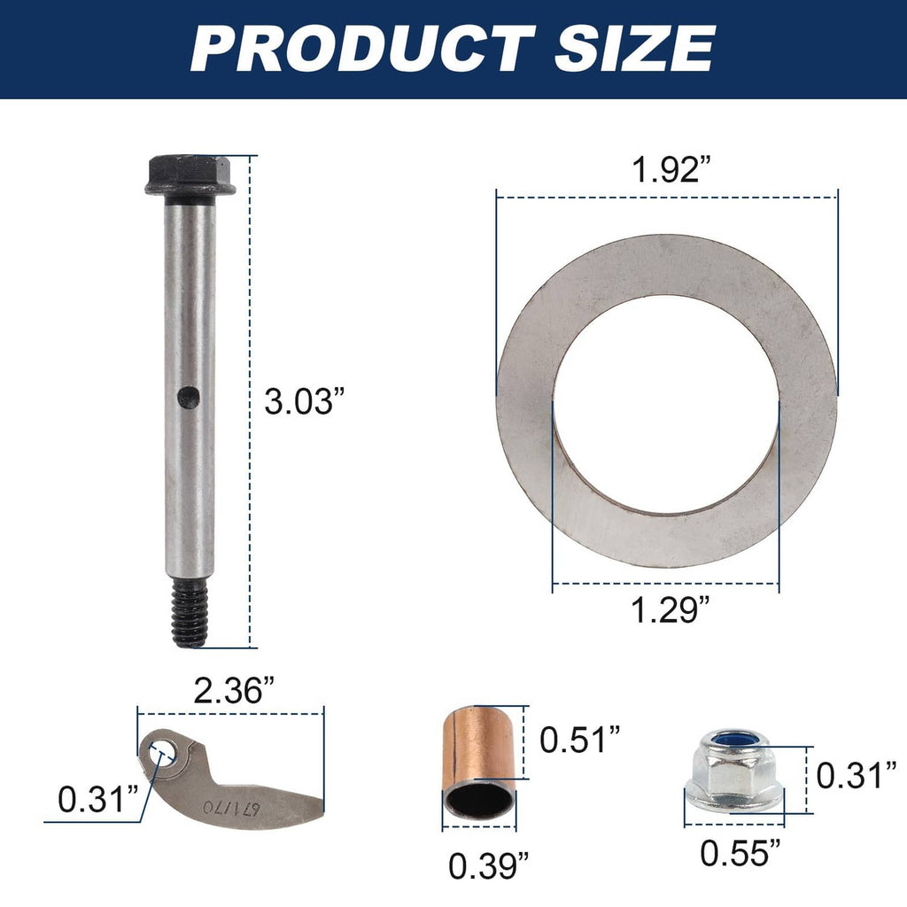 Clutch rebuild kit size chart with pin length and washer ring dimensions