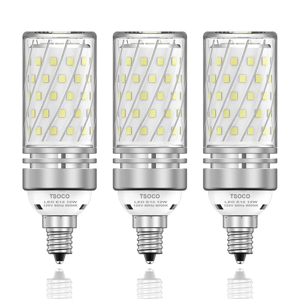 E12 LED chandelier bulbs, clear rectangular LED panel with metal base (3-pack)