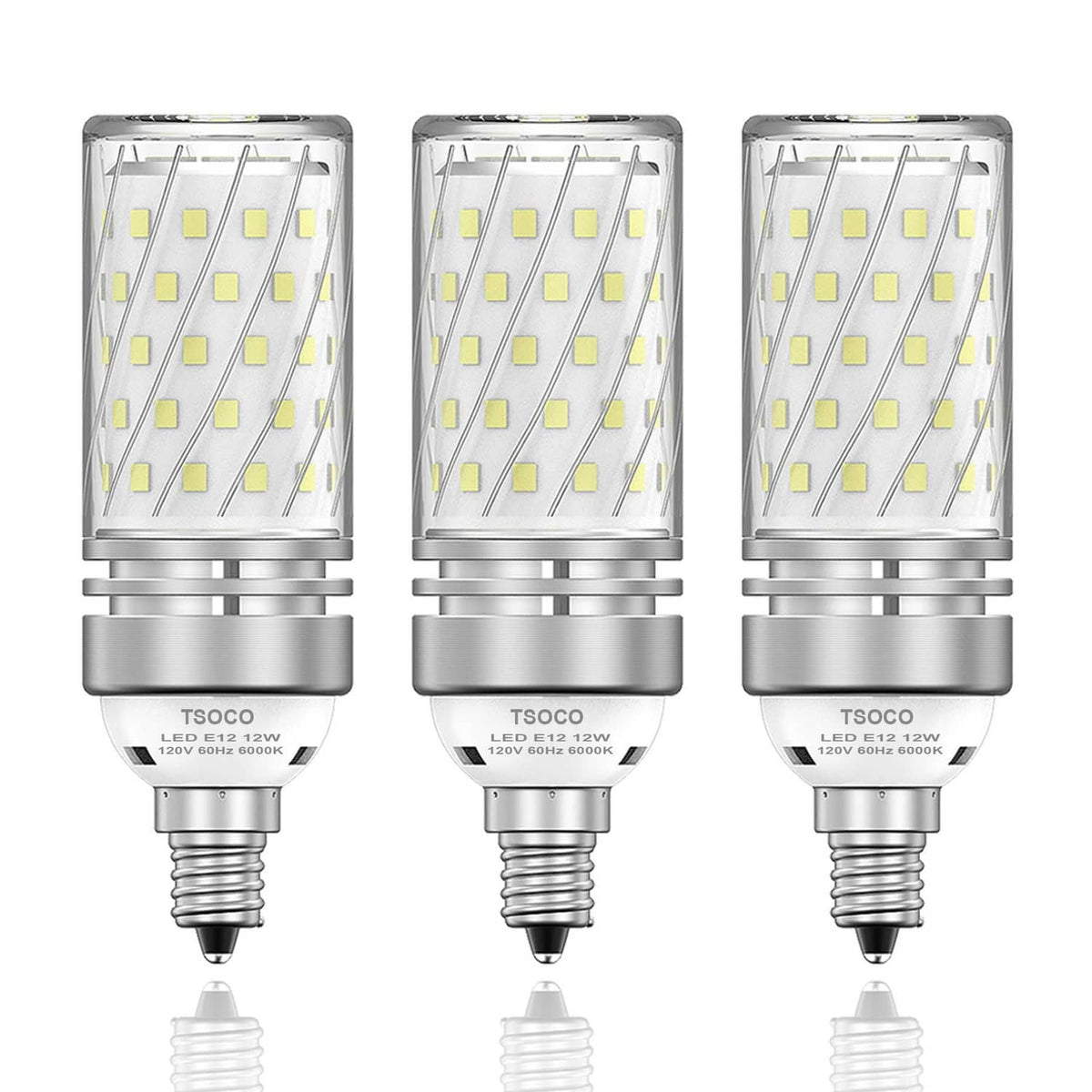E12 LED chandelier bulbs, clear rectangular LED panel with metal base (3-pack)