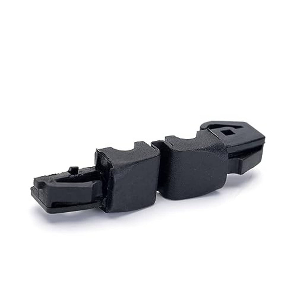 Black fuel filler cap clip retainer, angled view with latch features