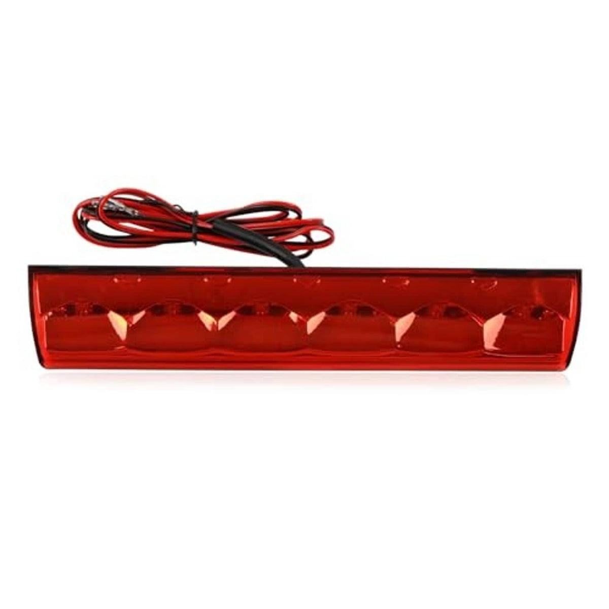 Red recessed LED third brake light bar with clear light segments and wiring