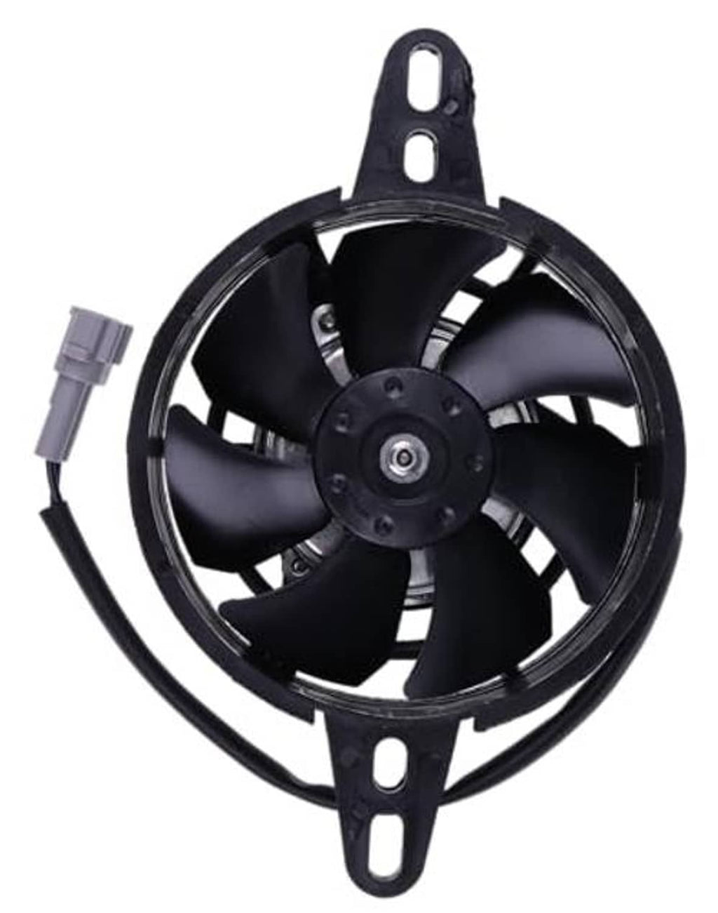 4-inch electric motorcycle radiator cooling fan, rear view with black blades and mounting plate