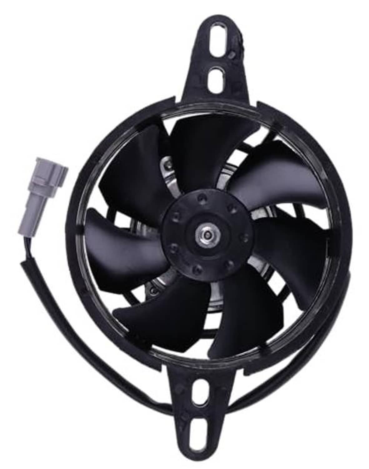 4-inch electric motorcycle radiator cooling fan, rear view with black blades and mounting plate