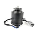 Radiator cooling fan motor with black housing, mounting plate, and electrical connector