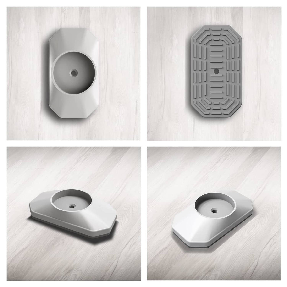 Baby gate wall protector in four angles, white base with black center pad texture