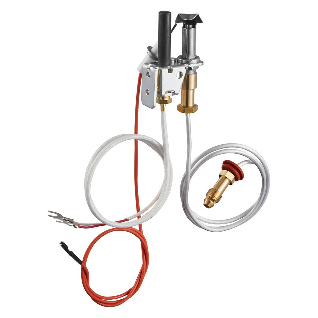 Gas pilot assembly with metal mounting bracket, pilot tube and red/white sensor leads