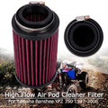 Red and black high-flow air pod filter with round openings and mounting ring