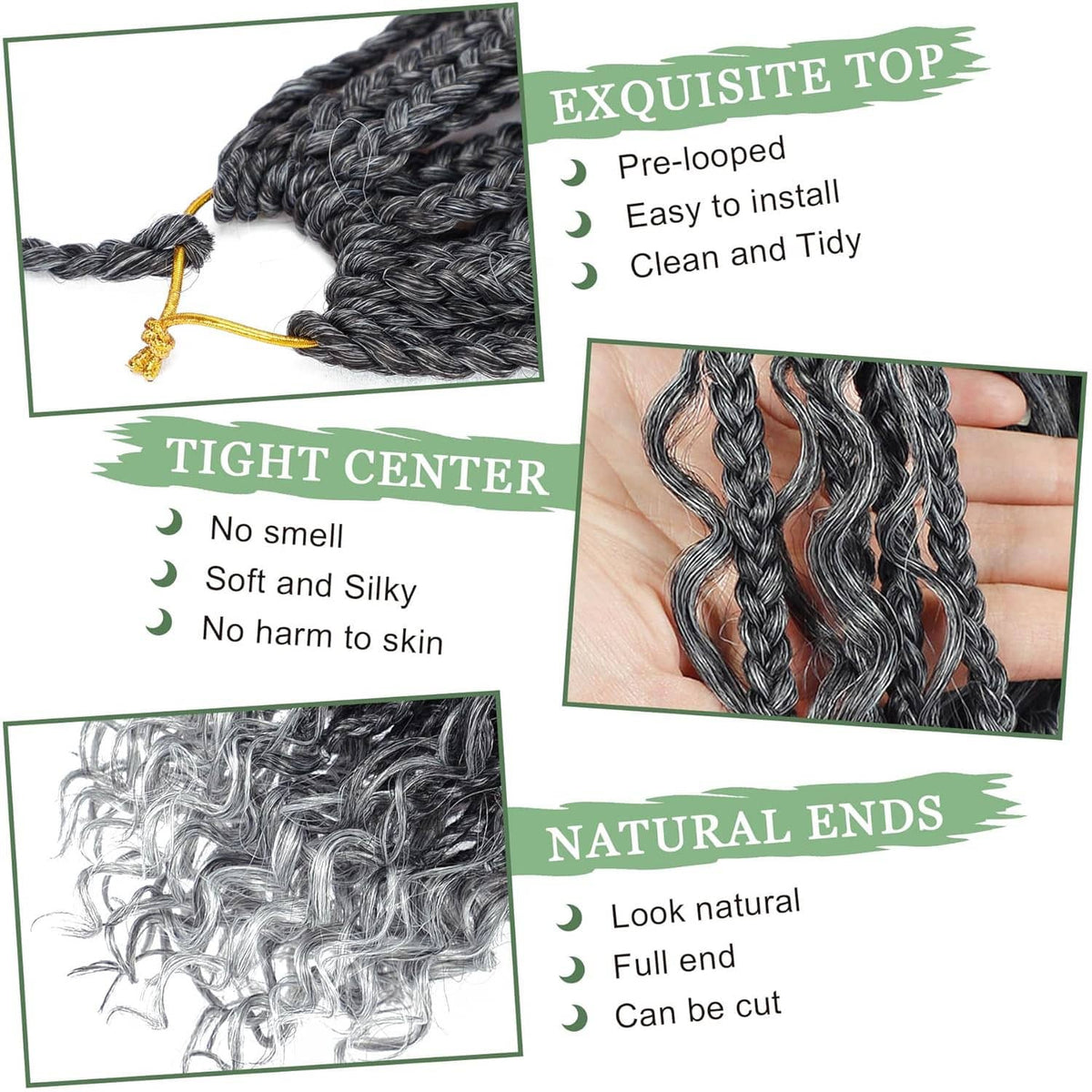 Dark gray pre-looped crochet braid hair with curly texture and natural-looking ends