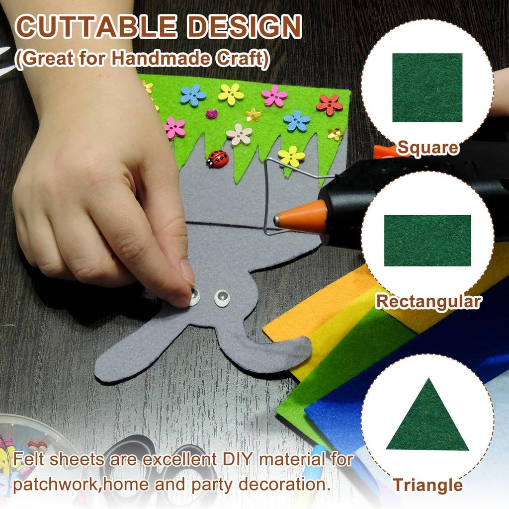 Cuttable dark green felt sheet pieces in square, rectangle, and triangle shapes