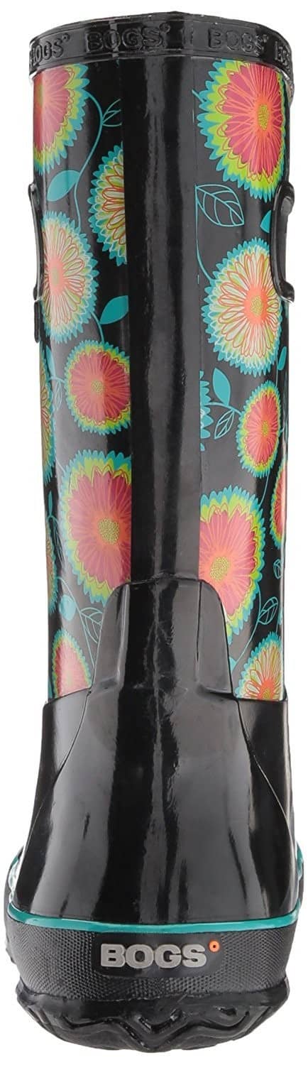 Black rubber rain boot with colorful floral print shaft