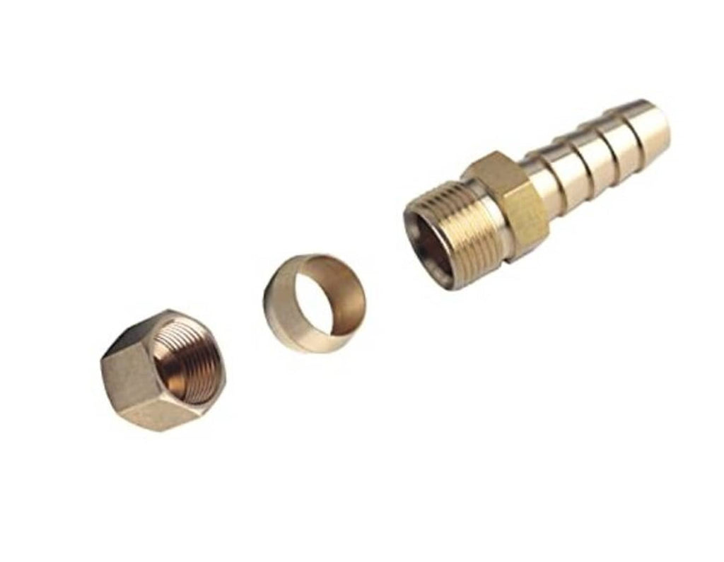 Brass cooler line fitting parts: 3/8 compression to 3/8 hose barb with nut & insert