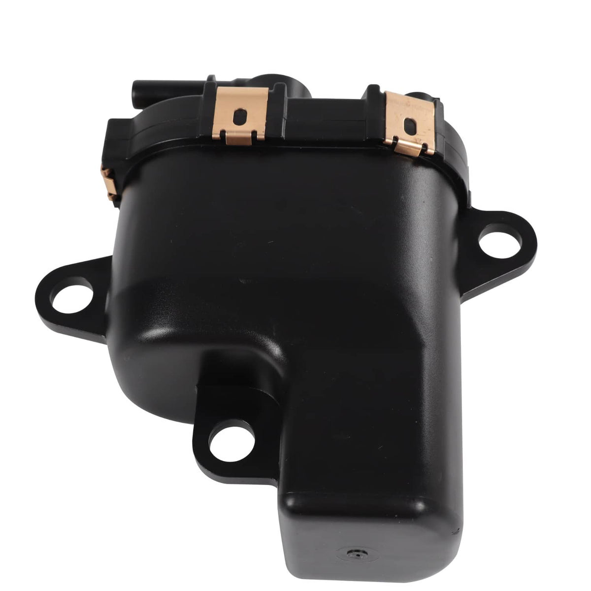 Black fuel pump module with side mounting brackets and electrical terminals