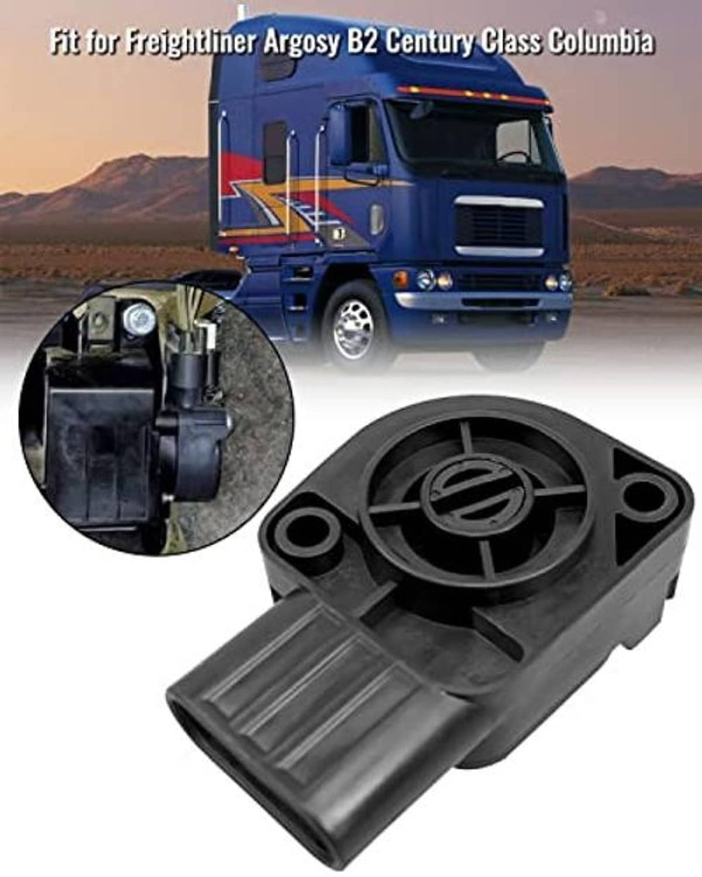 Throttle position sensor with black plastic housing and face plate, close-up view