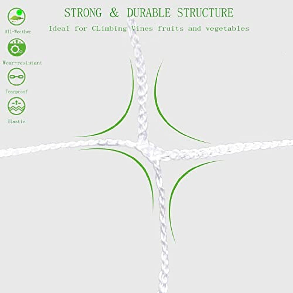 White trellis netting mesh with strong twisted cord knots, flexible support