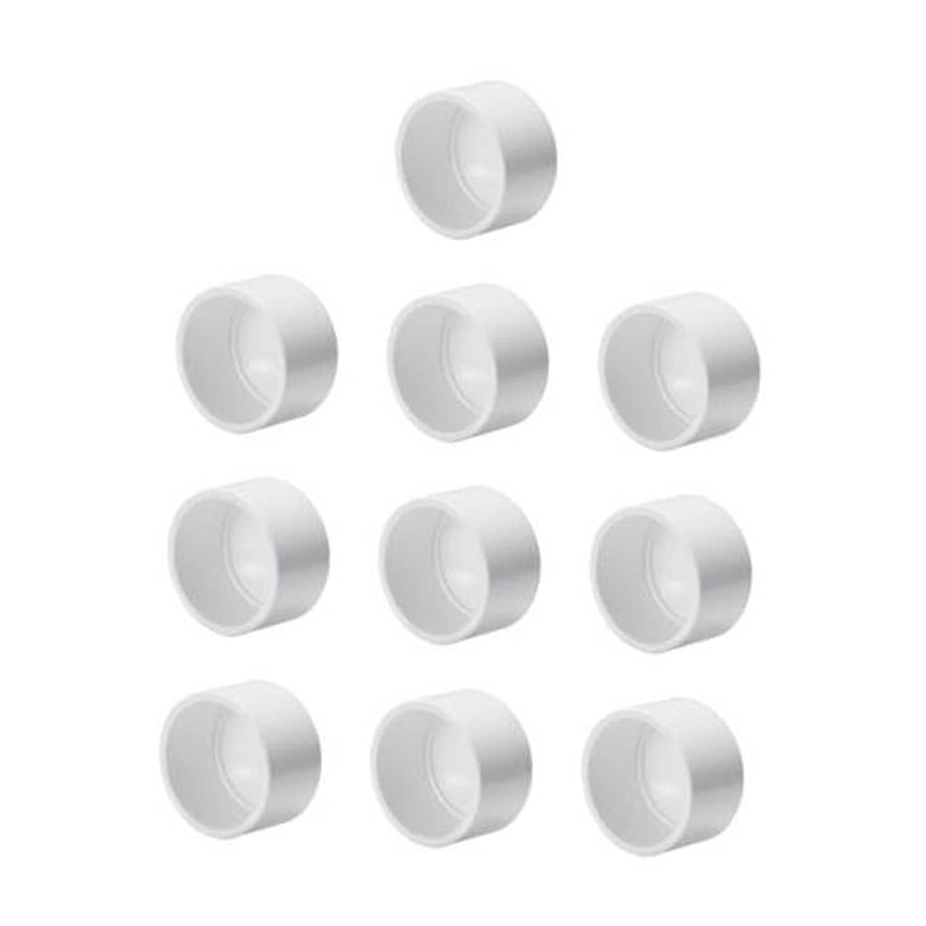 Set of white PVC schedule 40 end caps with smooth round openings